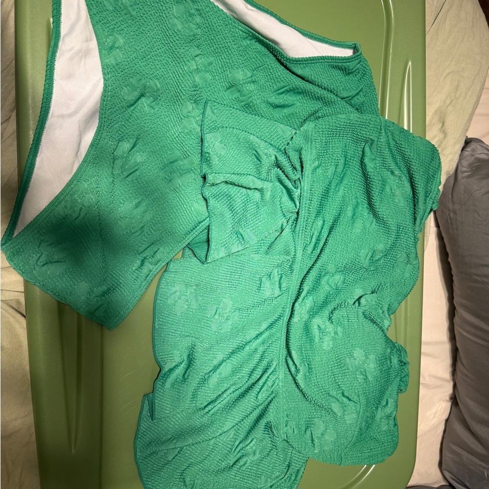 Green Textured Bikini Set